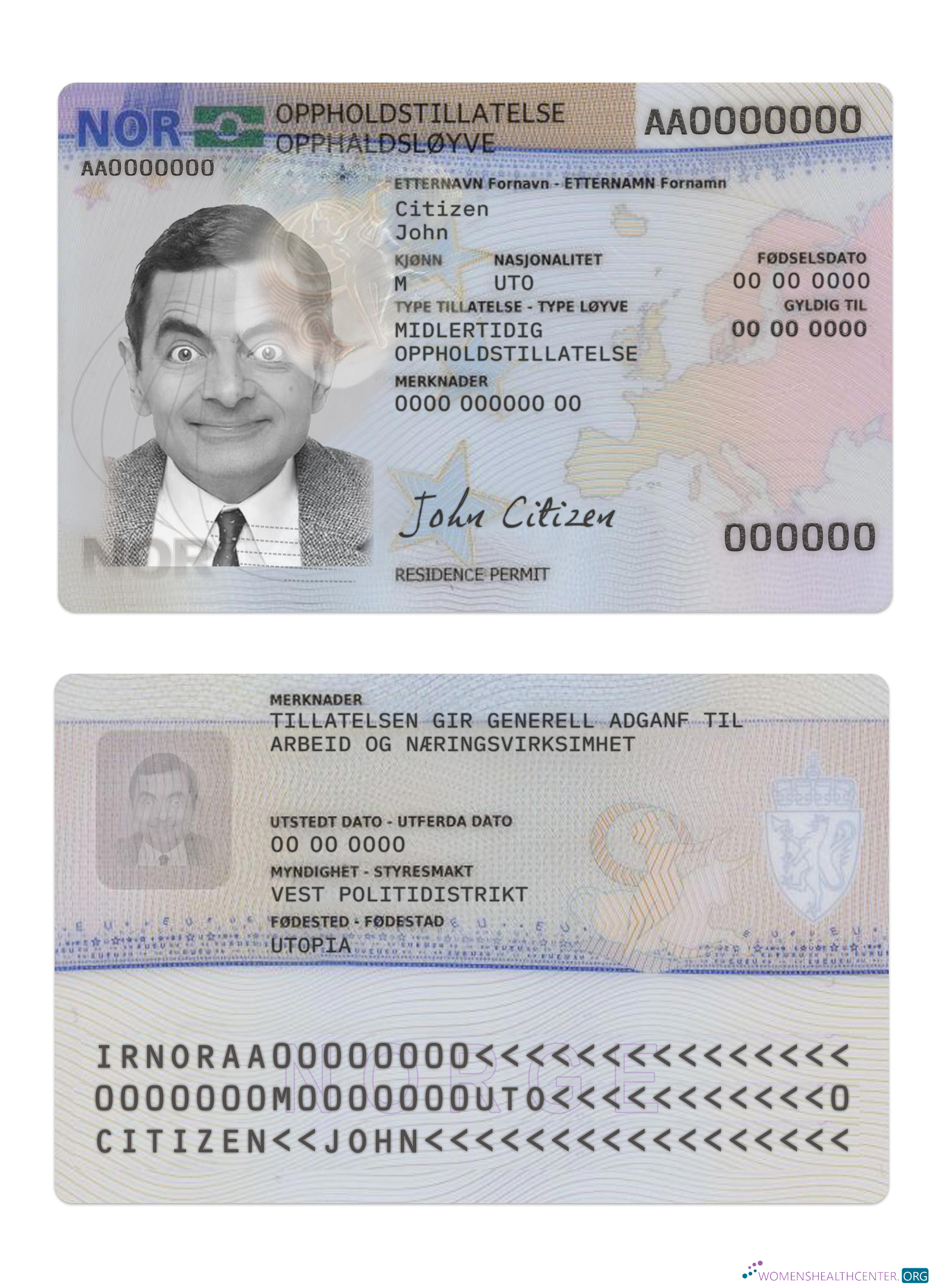 Download Norway residence permit Photoshop template